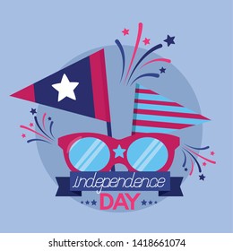 flag heart shaped sunglasses american happy independence day vector illustration