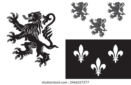 Flag of Heights-of-France province in white, grey and black color. Vector illustration