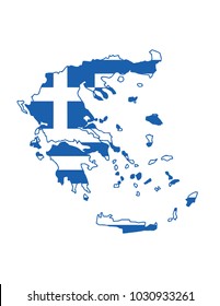 Flag of the Hellenic overlaid on detailed outline map isolated on white background