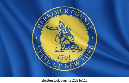 Flag of Herkimer County, New York, USA. Realistic waving flag of Herkimer County vector background.