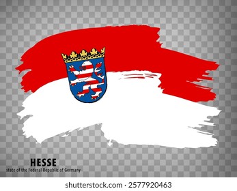 Flag Hesse of Germany, brush stroke background.  Waving Flag Hesse with Coat of arms and with title on tranparent backrgound  for your web site design, logo, app, UI.  EPS10.