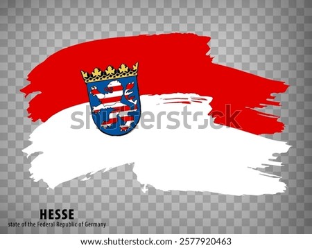 Flag Hesse of Germany, brush stroke background.  Waving Flag Hesse with Coat of arms and with title on tranparent backrgound  for your web site design, logo, app, UI.  EPS10.