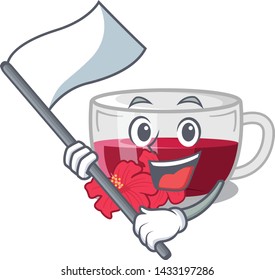 With flag hibiscus tea in a cartoon bottle