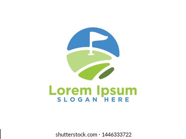 Flag, hills, Golf Logo Designs, Vector Illustration