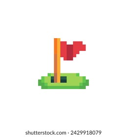 Flag in hole colorful icon pixel art flat style. Web design, mobile app. 8-bit sprite. Game assets. Isolated abstract vector illustration.