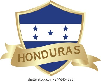 Flag of honduras as around the metal gold shield with honduras flag