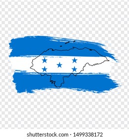 Flag Honduras from brush strokes and Blank map Honduras. High quality map Republic of Honduras and flag on transparent background.  Stock vector. Vector illustration EPS10.