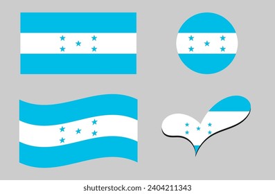 Flagge von Honduras. Honduras Fahne in Herzform. Honduras Flagge in Kreisform. Länderflaggenvarianten.
