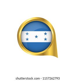 Flag of Honduras, location map pin, pointer flag Honduras, button gold, Icon country . Vector Illustration EPS10.