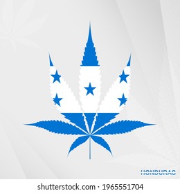 Bandera de Honduras en forma de hoja de Marihuana. El concepto de legalización del cannabis en Honduras. Ilustración médica de cannabis.