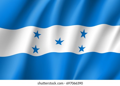 Flag Honduras realistic icon. State insignia of the nation in realistic style on the entire page. Waving state flag. National symbol in the form of a vector illustration