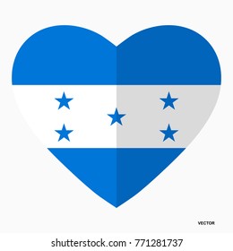 Flag of Honduras in the shape of Heart, flat style, symbol of love for his country, patriotism, icon for Independence Day.