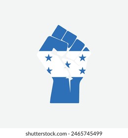 Flag of Honduras in the shape of raised hand sign isolated on background. Fist symbol modern, simple, vector, icon for website design, mobile app, ui. Vector Illustration