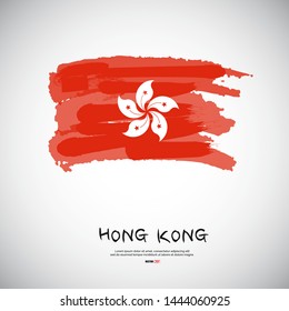 Flag of Hong Kong with  brush stroke, grunge style background vector.