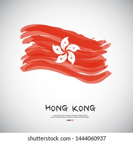 Flag of Hong Kong with  brush stroke, grunge style background vector.