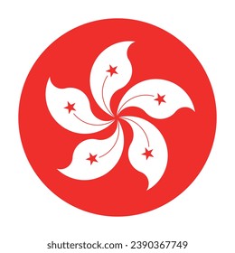 The flag of Hong Kong. Button flag icon. Standard color. Circle icon flag. Computer illustration. Digital illustration. Vector illustration.