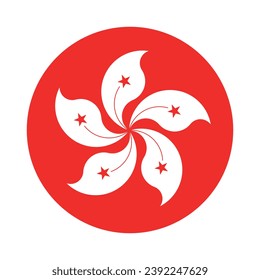 The flag of Hong Kong. Button flag icon. Standard color. Circle icon flag. Computer illustration. Digital illustration. Vector illustration.