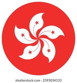 The flag of Hong Kong. Button flag icon. Standard color. Circle icon flag. Computer illustration. Digital illustration. Vector illustration.