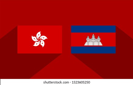 flag of hong kong and cambodia on red background
