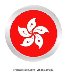Bandeira de Hong Kong. Logotipo do ícone do sinalizador de círculo. Bandeira redonda. Ícone Sinalizador. Cor padrão. Ilustração digital. Ilustração vetorial.	