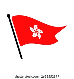 Flag of Hong Kong. Hong Kong flag computer digital vector illustration icon design. Fluttering flagpole flag.