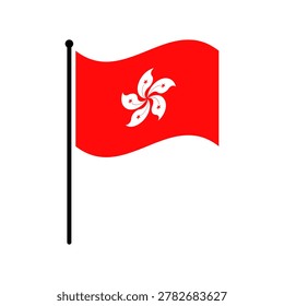Flag of Hong Kong. Hong Kong flag computer digital vector illustration icon design. Fluttering flagpole flag.