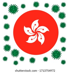 Flag of Hong Kong with deadly coronavirus covid-19. outbreak Banner with the spread of Coronavirus 2019-nCoV virus strain.