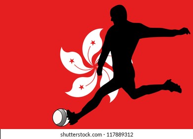 The flag of Hong Kong with a football player