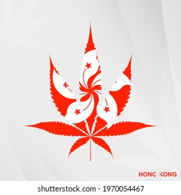 Flag of Hong Kong in Marijuana leaf shape. The concept of legalization Cannabis in Hong Kong. Medical cannabis illustration.