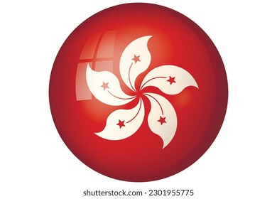 Flag of Hong Kong. National symbol in official colors. Template icon. Abstract vector background. Round glass light ball, 3D big bubble, sphere.