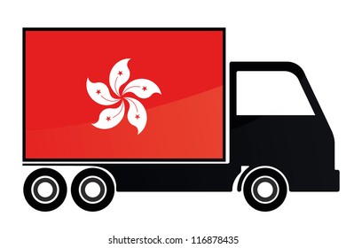 The flag of Hong Kong painted on the side of the silhouette of a truck