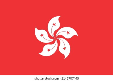 Flag of Hong Kong. The red flag of Hong Kong with a stylized five-petalled bauhinia in the center. Symbol of the Hong Kong Special Administrative Region.