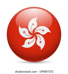 Flag Of Hong Kong As Round Glossy Icon. Button With Flag Design