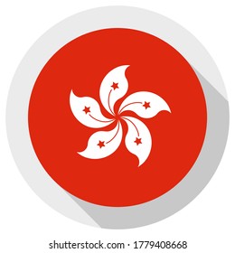 Flag of Hong Kong, round shape icon on white background, vector illustration