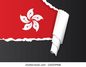Flag of Hong Kong under ripped paper vector illustration.