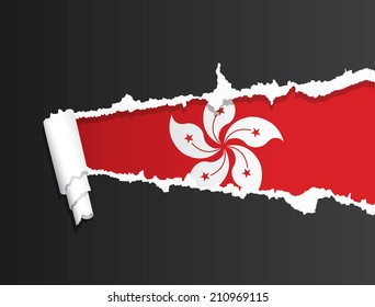 Flag of Hong Kong under ripped paper vector illustration.