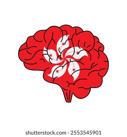 Flag of Hongkong. Vector illustration of a combination of a human brain with a country flag on a white background.