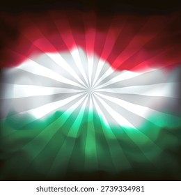 Flag of hungary. Abstract grunge background with sun rays. Hungarian flag. Watercolor dark background. Color grunge texture for creative design. Nation patriotic template. Hungary vector banner design