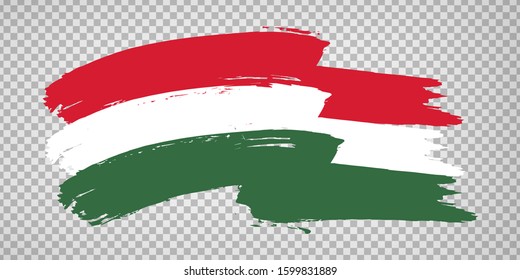 Flag of Hungary, brush stroke background.  Waving Flag of Hungary on tranparent backrgound for your web site design, logo, app, UI. Europe. EPS10.