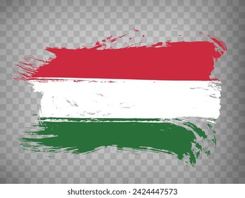 Flag of  Hungary brush stroke background.  Waving Flag of Hungary on transparent backrgound for your web site design, app, UI.  Stock vector. EPS10.