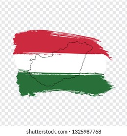 Flag of Hungary from brush strokes and Blank map Hungary. High quality map of Hungary and flag on transparent background. Stock vector. Vector illustration EPS10.