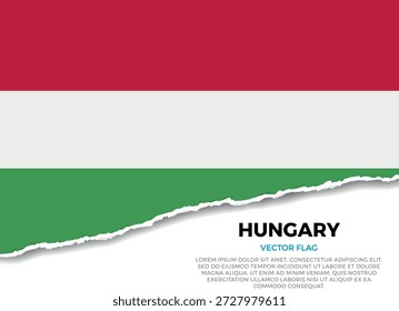 Flag of Hungary. Creative Torn Paper Edge Effect on Transparent Background with jagged irregularities. A three-dimensional appearance with realistic shadows, as it if had been ripped to reveal a white surface beneath
