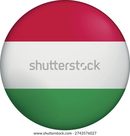 Flag of Hungary. Glossy circular flag. Button appearance. 3D Icon Design with depth. Professional, tactile look. Perfect for representing national identity in digital interfaces and perfect for websites