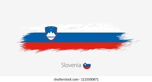 Flag of Hungary, grunge abstract brush stroke on gray background. Vector illustration.