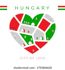 Flag of Hungary with heart shaped landscape : Vector Illustration