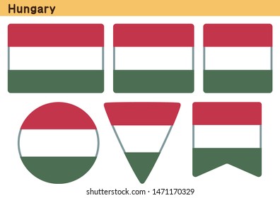 Flag of Hungary. Flag icon set of six different shapes. Vector Illustration.
