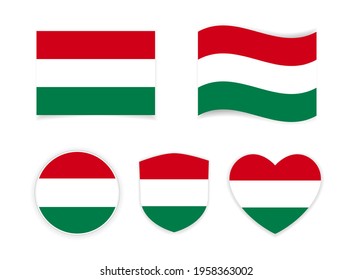 flag hungary icon with sheild and heart shabe badge