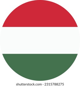 The flag of Hungary. Flag icon. Standard color. A round flag. Computer illustration. Digital illustration. Vector illustration.