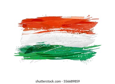 Flag of Hungary made with colorful splashes. Paint smears, grunge texture. Vector illustration.