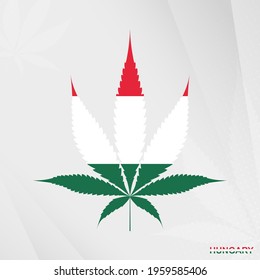 Flag of Hungary in Marijuana leaf shape. The concept of legalization Cannabis in Hungary. Medical cannabis illustration.